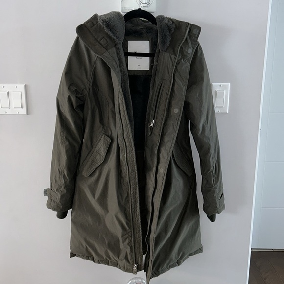 TNA Avoriaz Coat Army Green Mid-Length Goose-Down Lined Parka Jacket - Picture 6 of 16